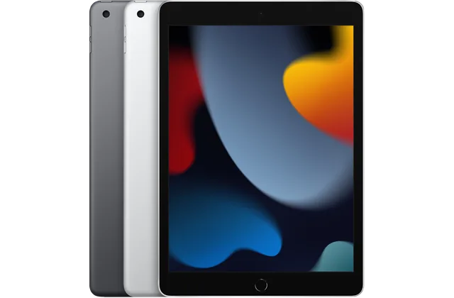 Back color options and front view of iPad (9th generation), 2021 for model identification