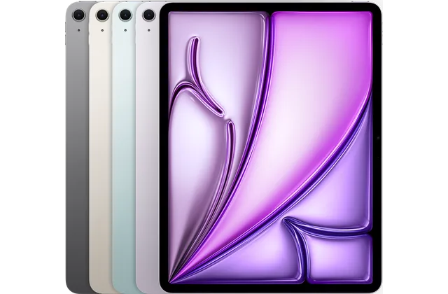 Back color options and front view of iPad Air 13-inch (M3), 2025 for model identification