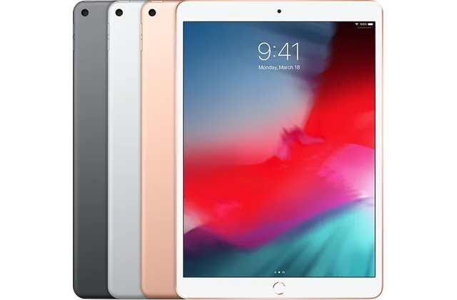 Back color options and front view of iPad Air (3) (2019) for model identification