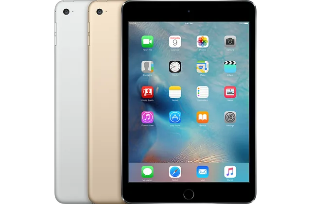 Back color options and front view of iPad mini 4 (2015) for model identification