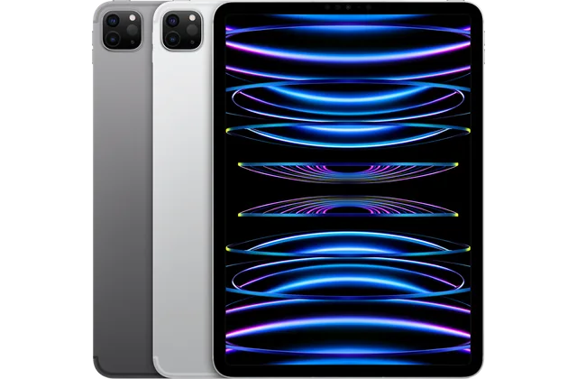Back color options and front view of iPad Pro 11-inch (4th generation), 2022 for model identification