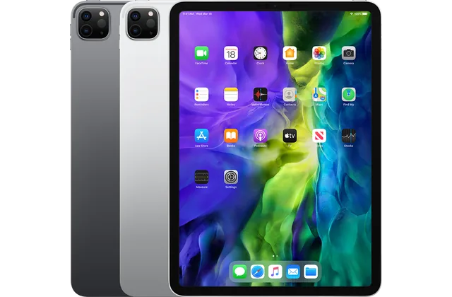 Back color options and front view of iPad Pro 11-inch (2nd generation), 2020 for model identification