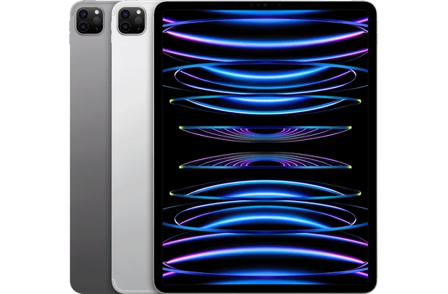 Back color options and front view of iPad Pro 12.9-inch (6th generation), 2022 for model identification