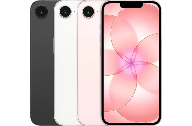 Back color options and front view of iPhone 17e for model identification